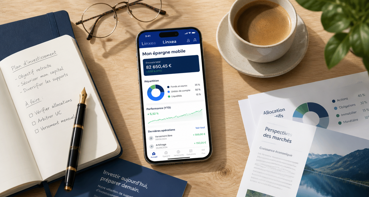 app linxea sur smartphone tableau bord financier