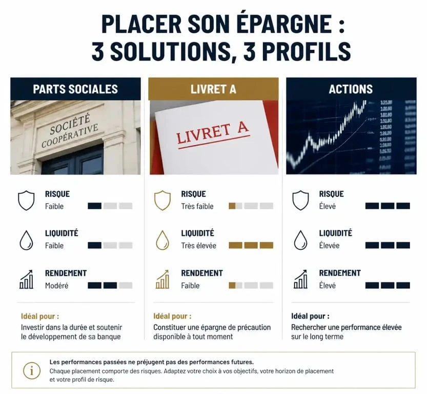 Comparatif des placements : parts sociales Crédit Agricole, Livret A et actions en bourse