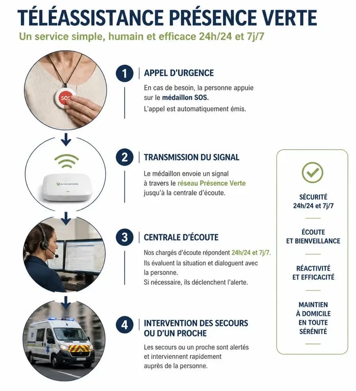 Fonctionnement de la téléassistance Présence Verte Crédit Agricole