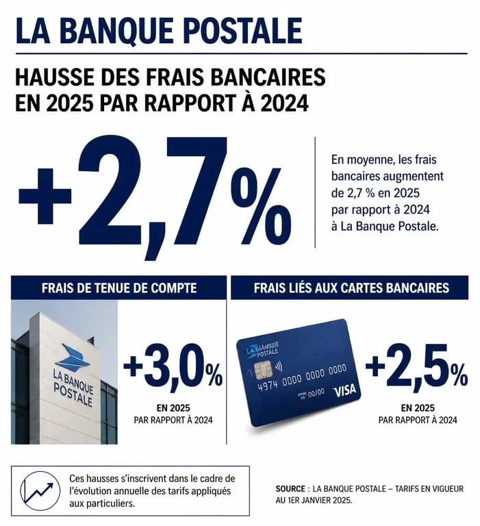 Infographie comparative des hausses de tarifs bancaires La Banque Postale 2025