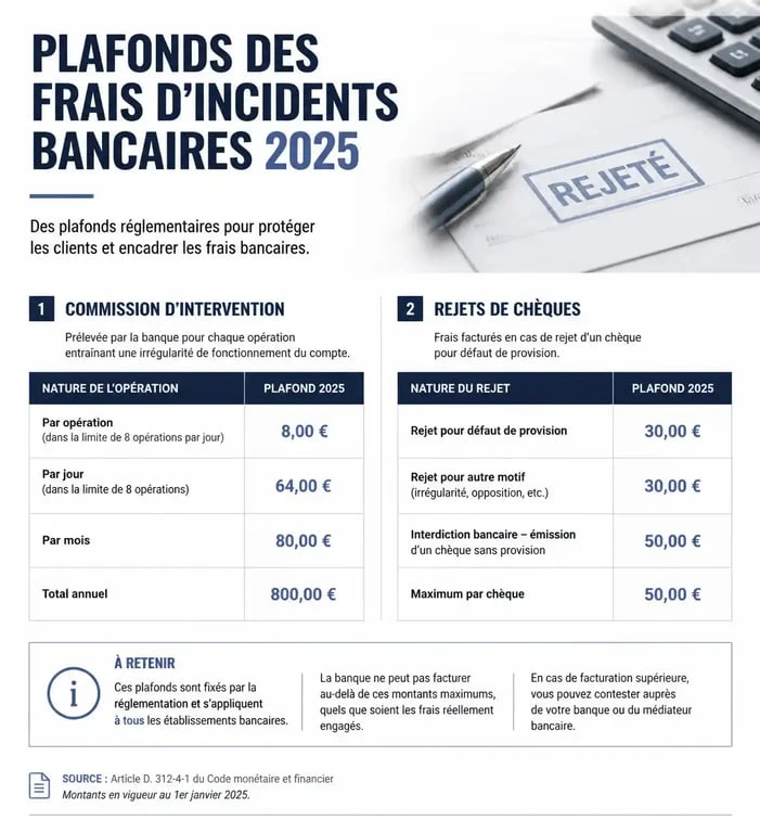 Tableau récapitulatif des tarifs Caisse d'Epargne 2025 pour les frais d'incidents bancaires