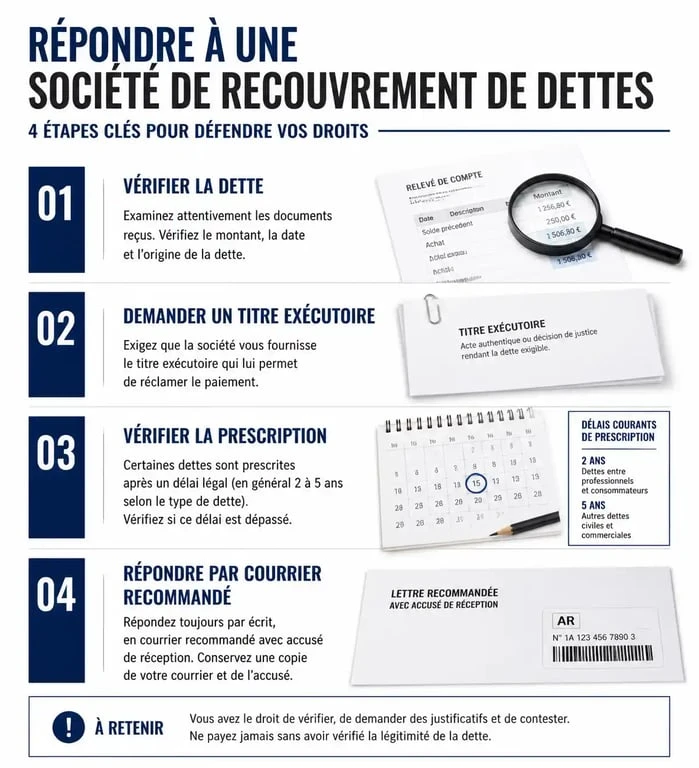 Infographie des étapes pour gérer une relance de Link Financial et protéger ses droits