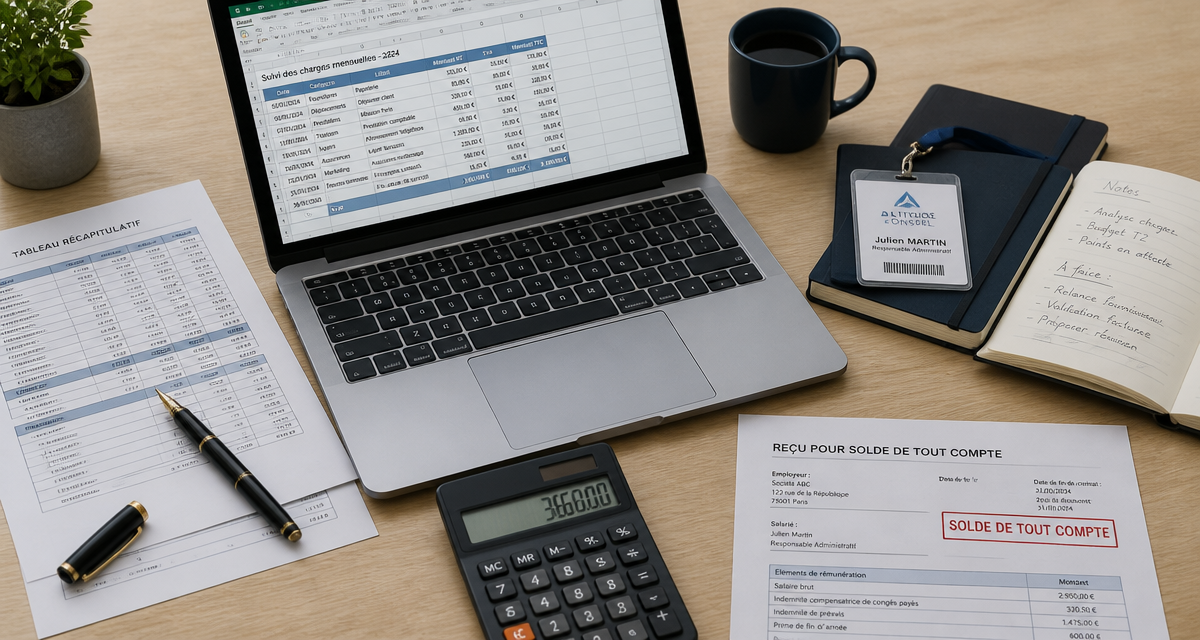 feuille de calcul solde de tout compte affichée sur bureau