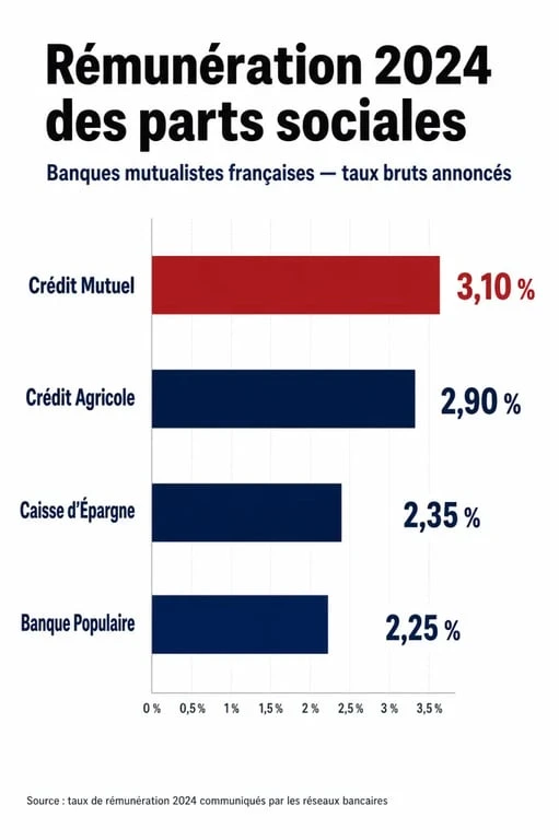 Comparatif des taux de rémunération des parts sociales des banques mutualistes en 2024