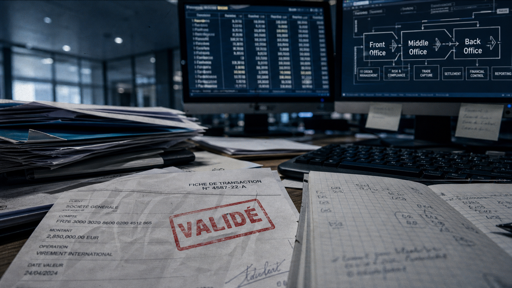 Middle office banque : validation transaction, contrôle et flux Front/Middle/Back