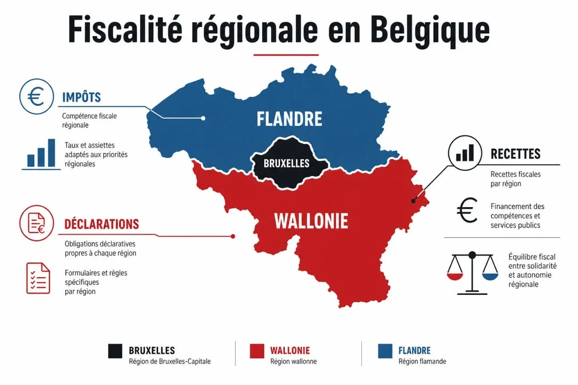 Carte des régions de Belgique pour comprendre les droits de succession selon la région compétente.