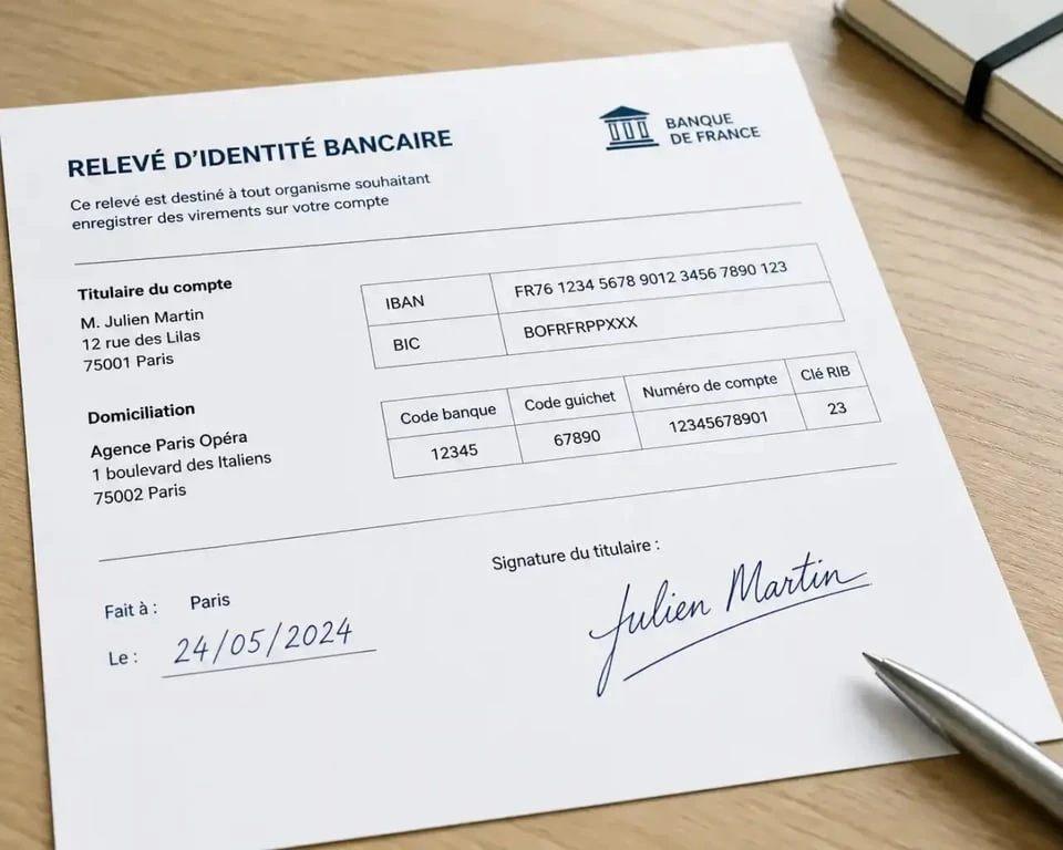 Exemple de RIB daté et signé pour une transaction notariale