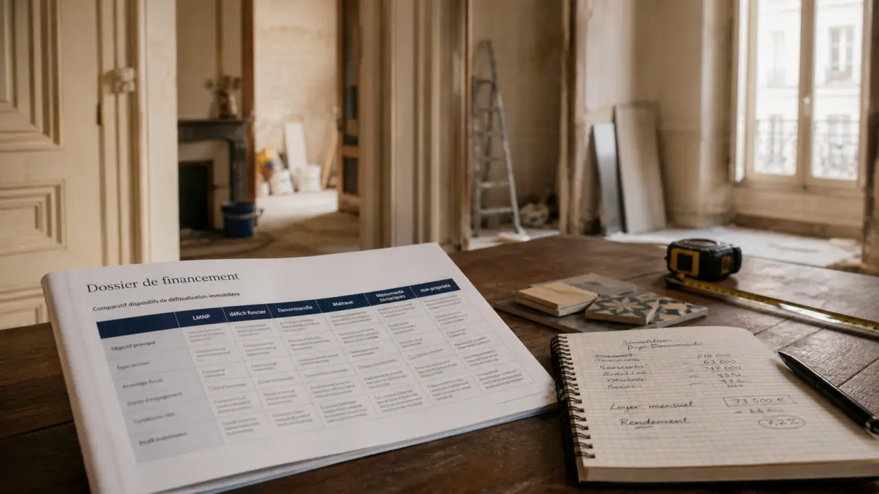 Tableau comparatif défiscalisation immobilière LMNP déficit foncier Denormandie Malraux