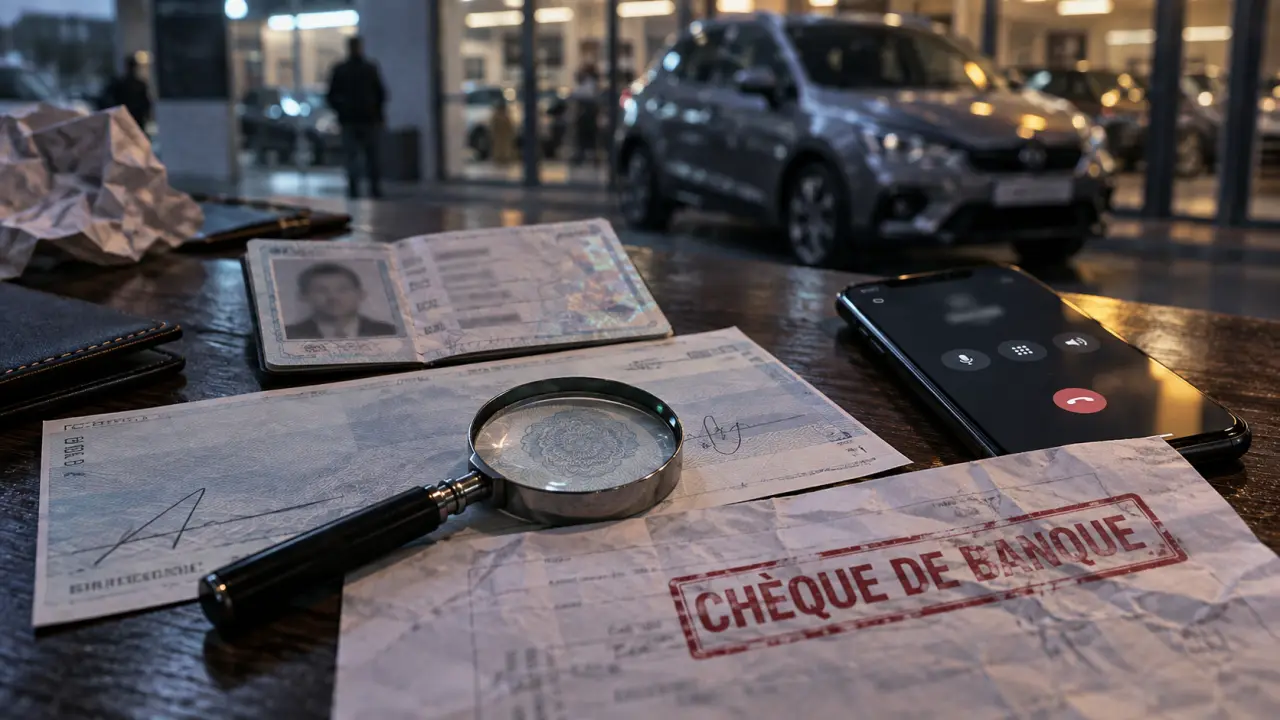 Chèque de banque voiture et identité, sécurité de paiement