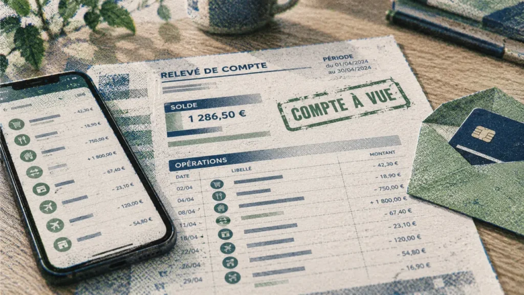 Compte a vue : relevé et transactions pour argent disponible