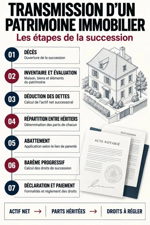 Infographie comment eviter frais de succession et comprendre les étapes de transmission d'une maison