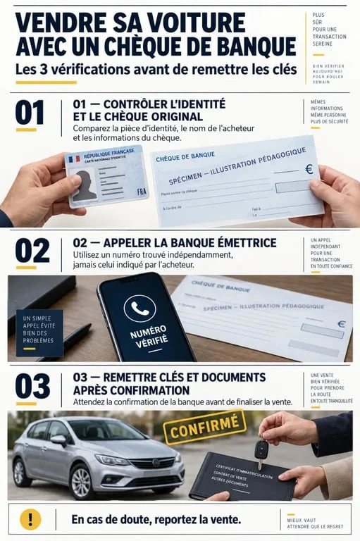 Chèque de banque voiture : étapes pour vérifier le paiement avant de remettre les clés