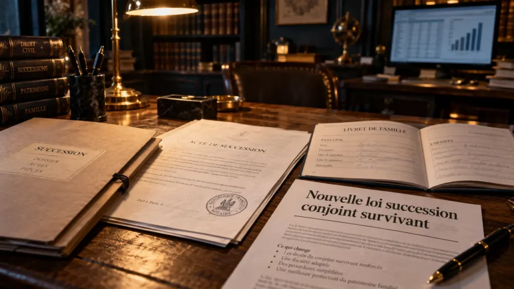 Nouvelle loi succession conjoint survivant : quart avec enfant non commun, notaire, succession
