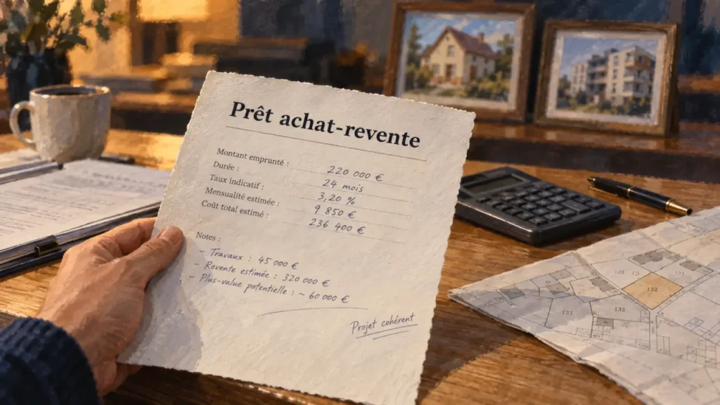Pret achat revente : mensualité unique avant vendre, dossier de prêt et calculatrice