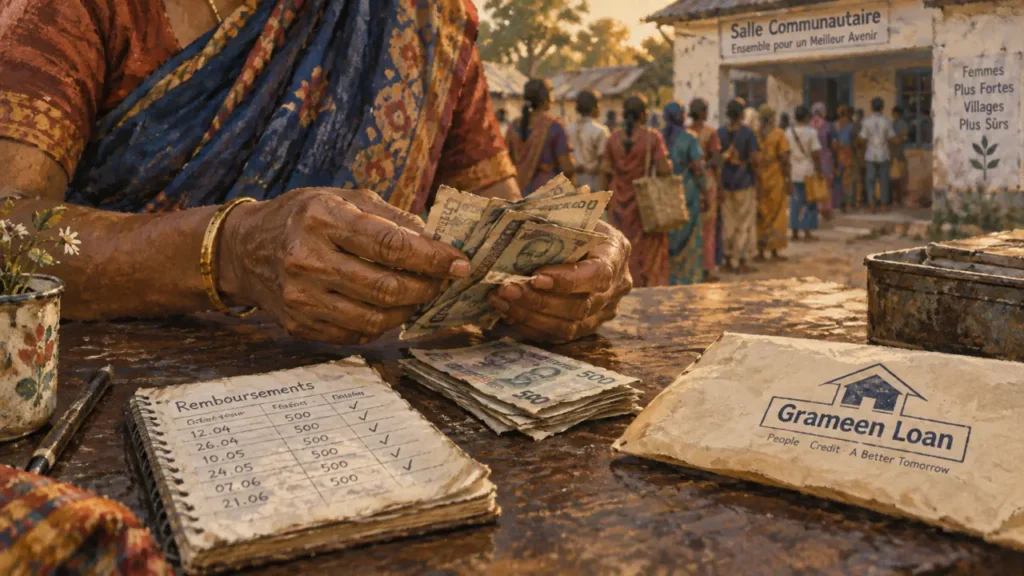 grameen bank : mains comptant billets pour un prêt sans garantie aux plus pauvres